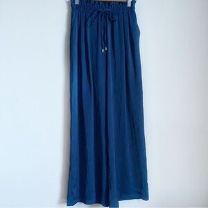 Koton Dark Blue Wide Leg Silky-Feel Pants with Adjustable Tie Waist | US2 EU34
